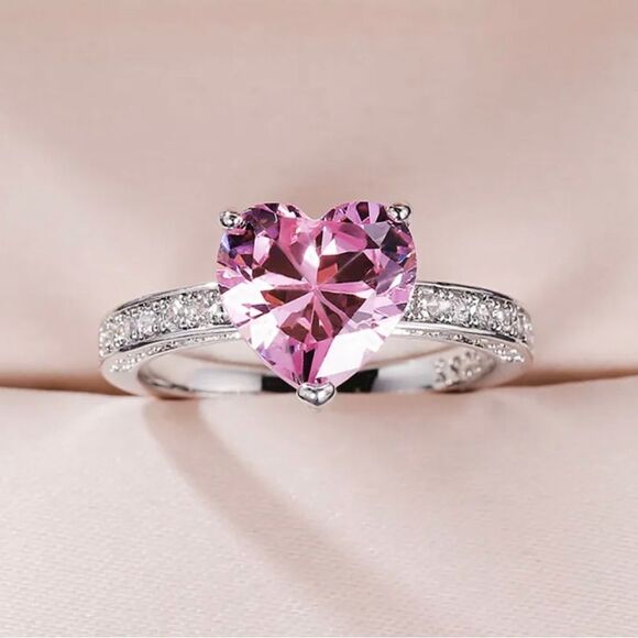 PINK SAPPHIRE HEART RING - Picture 1 of 4